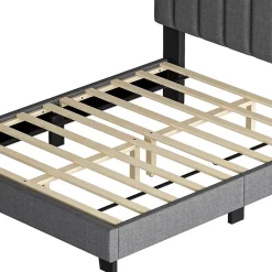 Okwish Lit Double 140x200 cm - Lit Classique avec Tête de Lit Réglable - Lin + MDF - Sans Matelas - Gris Best