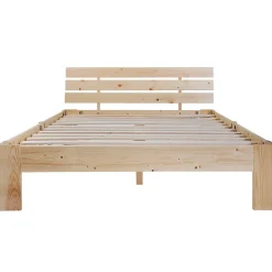 Okwish Lit Double 140x200 cm - Lit Double en Bois Massif avec Sommier Inclus, Style Minimaliste, Pin Naturel