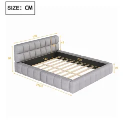 Okwish Lit Double 140x200 cm - Lit Double Ado Capitonné avec Tête de Lit et Sommier Inclus - Cadre en Lin Moderne - Sans Matelas - Gris Best