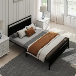 Okwish Lit Double 140x200 cm - Lit en Métal Noir Robuste et Gain de Place pour Appartement - Sans Matelas Best