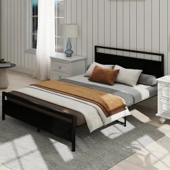 Okwish Lit Double 140x200 cm - Lit en Métal Noir Robuste et Gain de Place pour Appartement - Sans Matelas Best