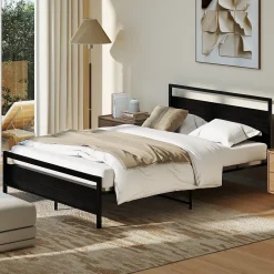 Okwish Lit Double 140x200 cm - Lit en Métal Noir Robuste et Gain de Place pour Appartement - Sans Matelas Best