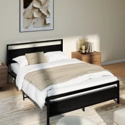 Okwish Lit Double 140x200 cm - Lit en Métal Noir Robuste et Gain de Place pour Appartement - Sans Matelas Best