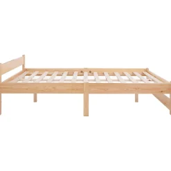 Okwish Lit Double 140x200 cm - Lit Futon Naturel en Bois Massif avec Tête de Lit - Lit Scandinave Minimaliste Adulte - Sans Matelas Outlet