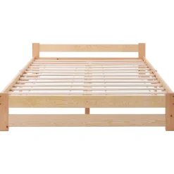 Okwish Lit Double 140x200 cm - Lit Futon Naturel en Bois Massif avec Tête de Lit - Lit Scandinave Minimaliste Adulte - Sans Matelas Outlet