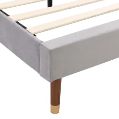 Okwish Lit Double 140x200 cm - Lit Rembourré ado - Velours - Sans Matelas - Gris Discount