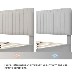 Okwish Lit double 140x200 cm - Lit rembourré avec tête de lit capitonnée - Lin - avec Matelas - Beige Sale