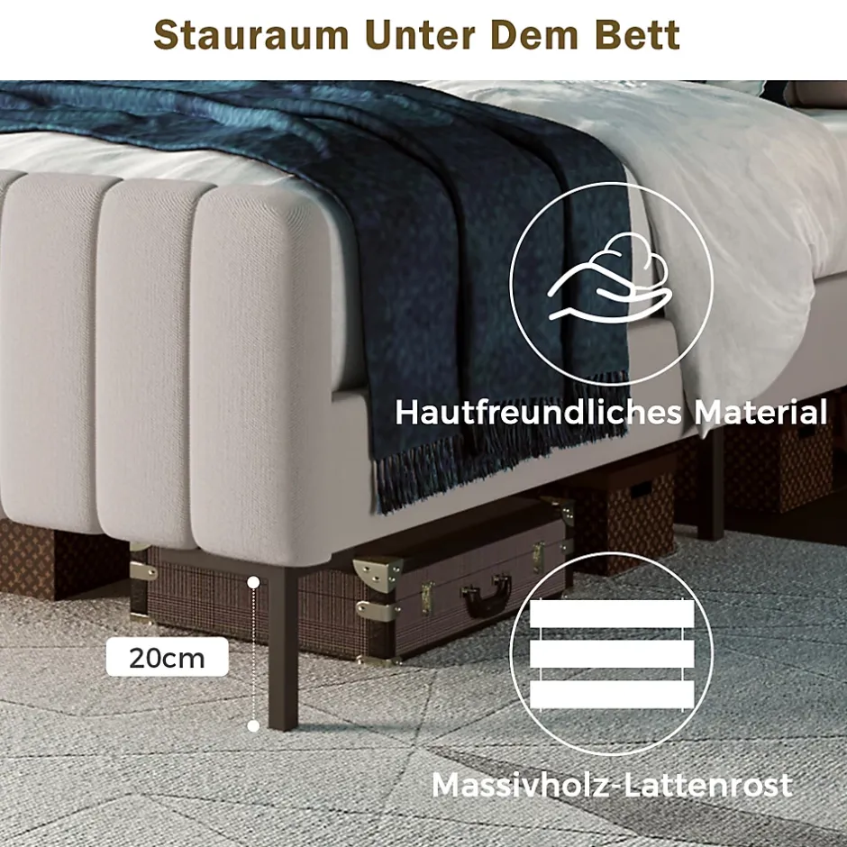 Okwish Lit double 140x200 cm - Lit rembourré avec tête de lit capitonnée - Lin - avec Matelas - Beige Sale