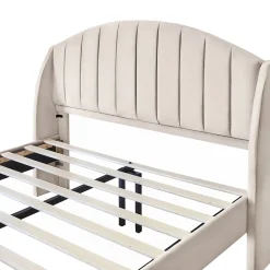 Generique Lit Double 160x200 cm - Lit Rembourré ado - Velours - Sans Matelas - Beige Outlet