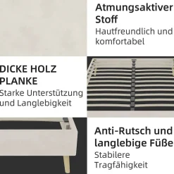 Okwish Lit Double 140x200 cm - Moderne en Velours Hollandais Bas, sans Tête de Lit/Vérin - Cadre de Lit Composite - Sans Matelas - Beige
