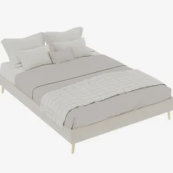 Okwish Lit Double 140x200 cm - pour Adulte/Ado Moderne à Base Basse, Sans Tête de Lit, Sans Matelas, en Velours Hollandais Beige