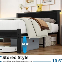 Okwish Lit Double 140x200 cm - Style Minimaliste avec Structure Métal MDF - sans Matelas - Noir