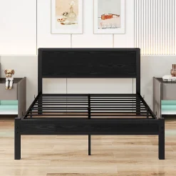 Okwish Lit Double 140x200 cm - Style Minimaliste avec Structure Métal MDF - sans Matelas - Noir