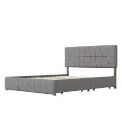 Simple Life Lit double 160x200 cm, 4 tiroirs en fer, sommier à lattes, structure en métal, tissu velours, gris