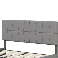 Simple Life Lit double 160x200 cm, 4 tiroirs en fer, sommier à lattes, structure en métal, tissu velours, gris