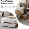 Generique Lit double 140x200 cm avec 3 tiroirs, sommier à lattes, lit queen size, linge, lit capitonné pour adulte - Beige
