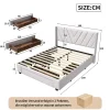 Generique Lit double 160x200 cm avec 3 tiroirs, sommier à lattes, lit queen size, linge, lit capitonné pour adulte - Beige New