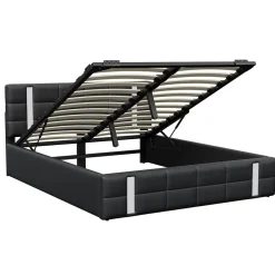 Generique Lit double 140x200 cm avec LED, USB, tête de lit, sommier à lattes, PU noir, fonction de charge