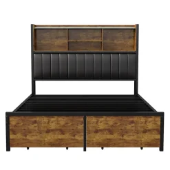 Fortuna lai Lit double 160x200 cm avec LED, cadre métal, 2 tiroirs, tête avec rangement, sommier lattes Best
