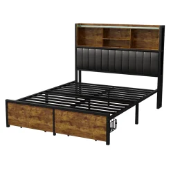 Fortuna lai Lit double 160x200 cm avec LED, cadre métal, 2 tiroirs, tête avec rangement, sommier lattes Best