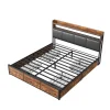 Generique Lit double 140x200 cm avec tiroirs, LED, tête de lit avec rangement, cadre en métal, noir mat New