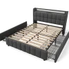 Generique Lit double 160x200 cm avec tête de lit LED, ports USB, 4 tiroirs et sommier à lattes en bois, gris Online