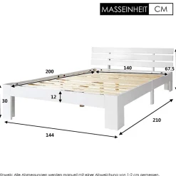 Okwish Lit Double 140x200 cm avec Tête de Lit, Cadre en Bois de Pin Massif et Sommier Intégré - Blanc, Sans Matelas