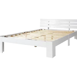 Okwish Lit Double 140x200 cm avec Tête de Lit, Cadre en Bois de Pin Massif et Sommier Intégré - Blanc, Sans Matelas