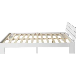 Okwish Lit Double 140x200 cm avec Tête de Lit, Cadre en Bois de Pin Massif et Sommier Intégré - Blanc, Sans Matelas
