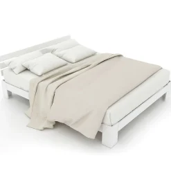 Okwish Lit Double 140x200 cm avec Tête de Lit, Cadre en Bois de Pin Massif et Sommier Intégré - Blanc, Sans Matelas