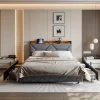 ProximaX Lit double 140x200 cm avec tête de lit, Lit rembourré avec rangements cachés, lit coffre avec ports USB/Type-C et 4 tiroirs, Gris Clearance