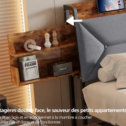 ProximaX Lit double 140x200 cm avec tête de lit, Lit rembourré avec rangements cachés, lit coffre avec ports USB/Type-C et 4 tiroirs, Gris Clearance