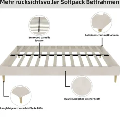Okwish Lit Double 160x200 cm Bas Moderne pour Adulte/Ado avec Structure Stable, Sans Tête de Lit, Sans Matelas, Velours Hollandais Beige