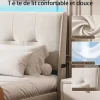 ProximaX Lit double 160x200 cm beige avec tête de lit rembourrée, LED intégré, rangement sous sommier et design minimaliste Discount