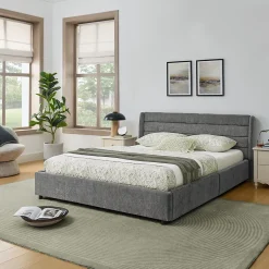 Okwish Lit Double 140x200 cm Capitonné, 4 Tiroirs, Facile à Assembler pour Chambre d'Ado ou d'Invité, Gris Foncé, Sans Matelas New