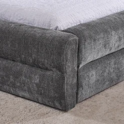 Blackcolors Lit double 140x200 cm, chenille, cadre eucalyptus/fer - gris foncé New