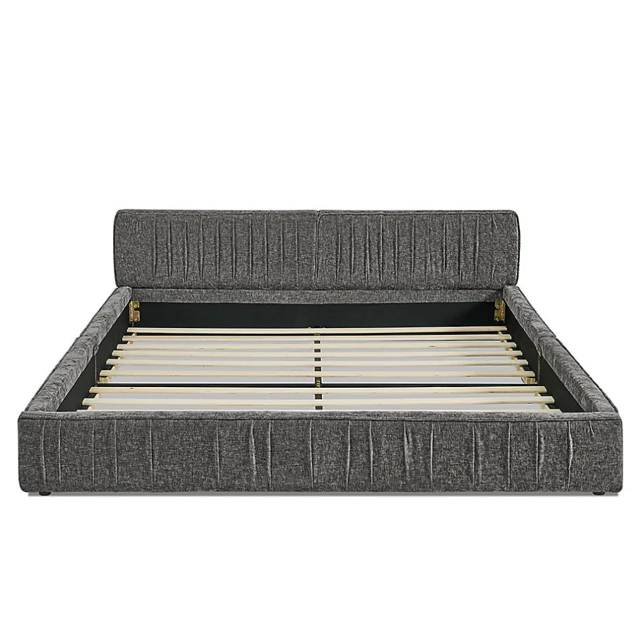 Blackcolors Lit double 160x200 cm, chenille veloutée, bois eucalyptus - gris foncé
