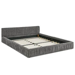 Blackcolors Lit double 160x200 cm, chenille veloutée, bois eucalyptus - gris foncé