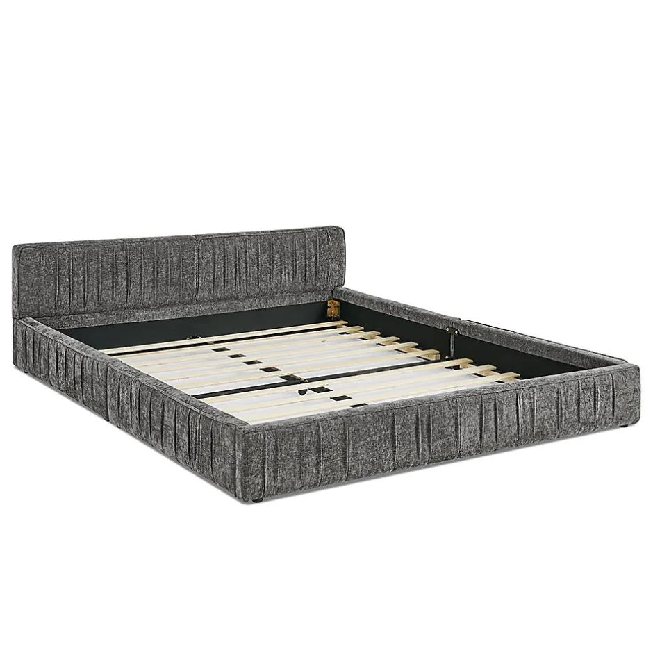 Blackcolors Lit double 160x200 cm, chenille veloutée, bois eucalyptus - gris foncé