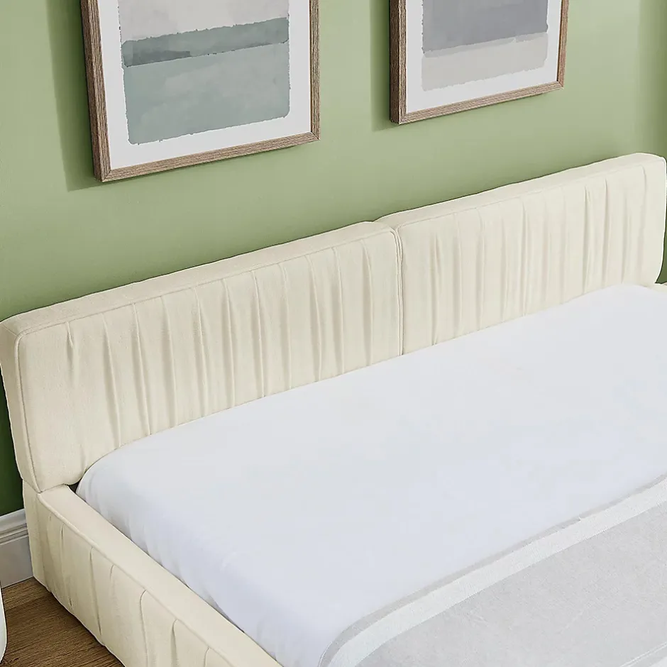 Blackcolors Lit double 140x200 cm, chenille veloutée, bois eucalyptus, cadre fer - beige Hot
