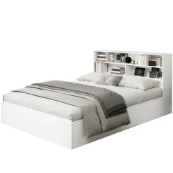 Redom Lit double 140x200 cm en bois massif avec port USB tiroirs et espace de rangement sous le lit blanc sans matelas Best
