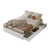Redom Lit double 140x200 cm en bois massif avec tiroirs et espace de rangement sous le lit blanc sans matelas