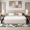 ProximaX Lit double 160x200 cm en lin avec LED, sommier à lattes robuste, 4 tiroirs intégrés, design moderne pour 2 personnes