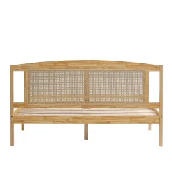 ProximaX Lit Double 160x200 cm en Pin et Rotin PE avec Coussin, 15 Lattes et Pied Central, Lit pour Adolescents et Adultes Sale