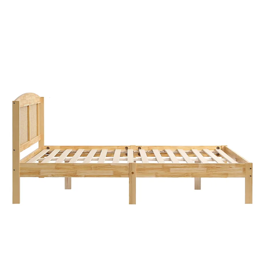 ProximaX Lit Double 160x200 cm en Pin et Rotin PE avec Coussin, 15 Lattes et Pied Central, Lit pour Adolescents et Adultes Sale