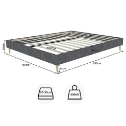 Okwish Lit Double 160x200 cm, Lit Adulte et Ado avec Cadre Bas Minimaliste, Design Stable en Velours Hollandais Gris, Sans Matelas