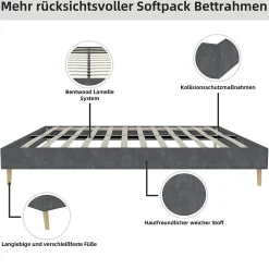 Okwish Lit Double 160x200 cm, Lit Adulte et Ado avec Cadre Bas Minimaliste, Design Stable en Velours Hollandais Gris, Sans Matelas