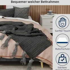 Okwish Lit Double 160x200 cm, Lit Adulte et Ado avec Cadre Bas Minimaliste, Design Stable en Velours Hollandais Gris, Sans Matelas