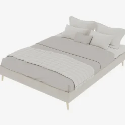 Okwish Lit Double 140x200 cm, Lit Adulte et Ado avec Cadre Bas Minimaliste, Design Stable en Velours Néerlandais Beige, Sans Matelas