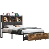 Fortuna lai Lit Double 160x200 Cm, Lit Capitonné Avec LED Et Prises USB, Pu Tête De Lit Avec Rangement, Noir